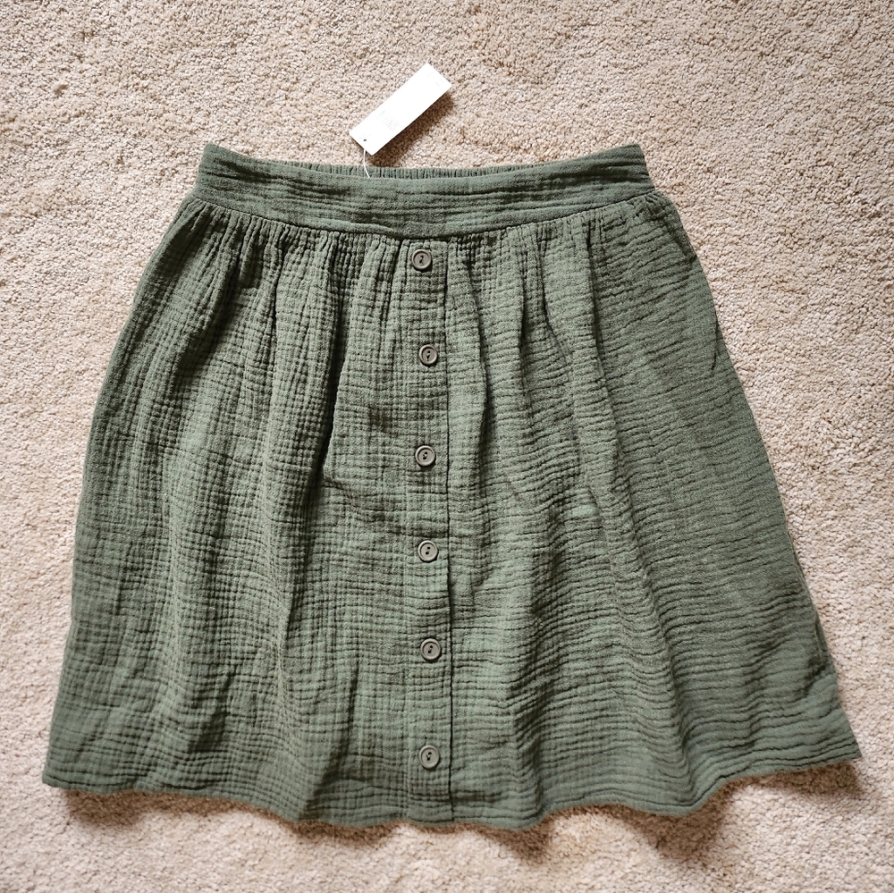 New Anthropologie Amadi Ensley A-line Pleated Mini Skirt Cotton Green Size S